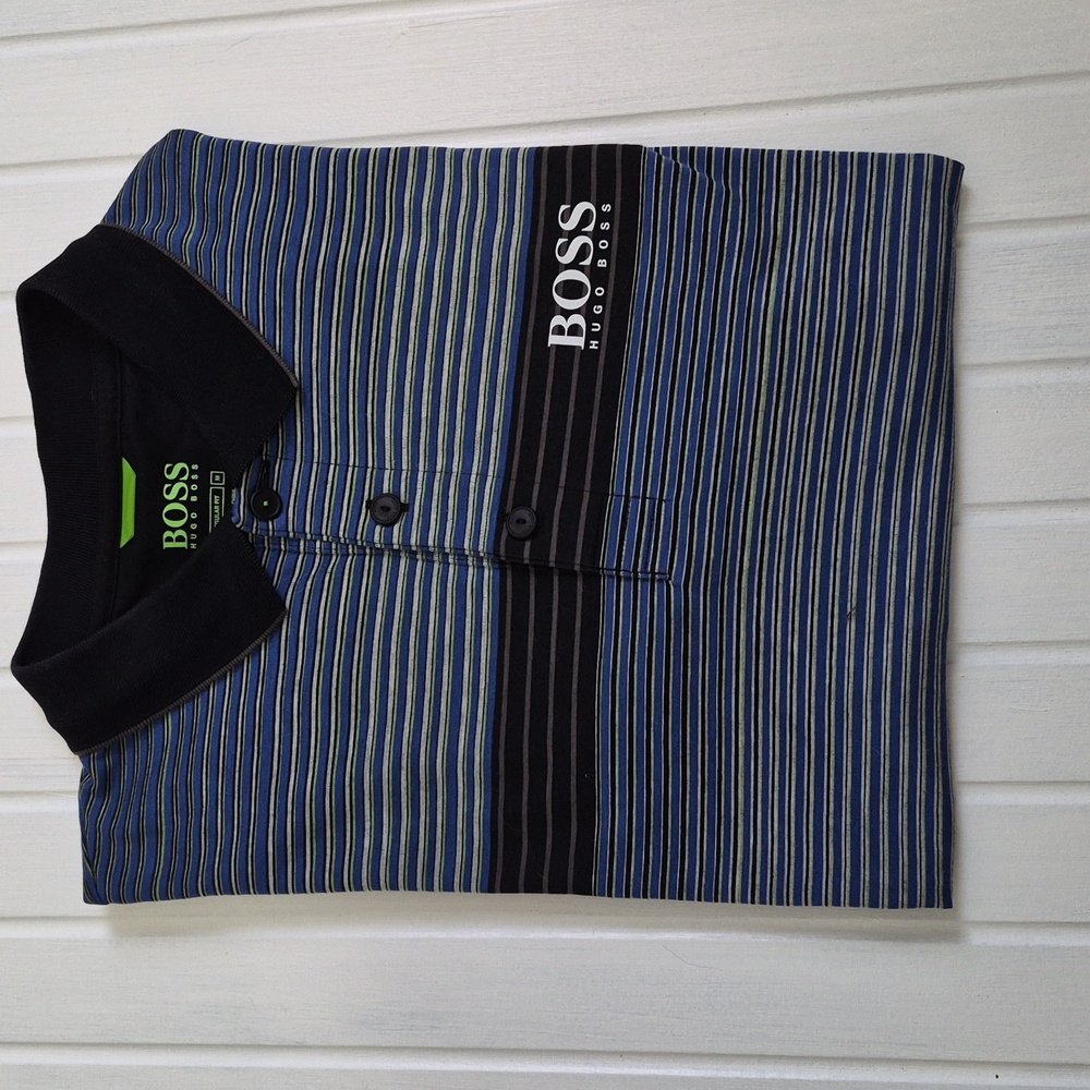 Hugo Boss Paddy Pro Polo Blue Striped  Luxury Shirt Medium